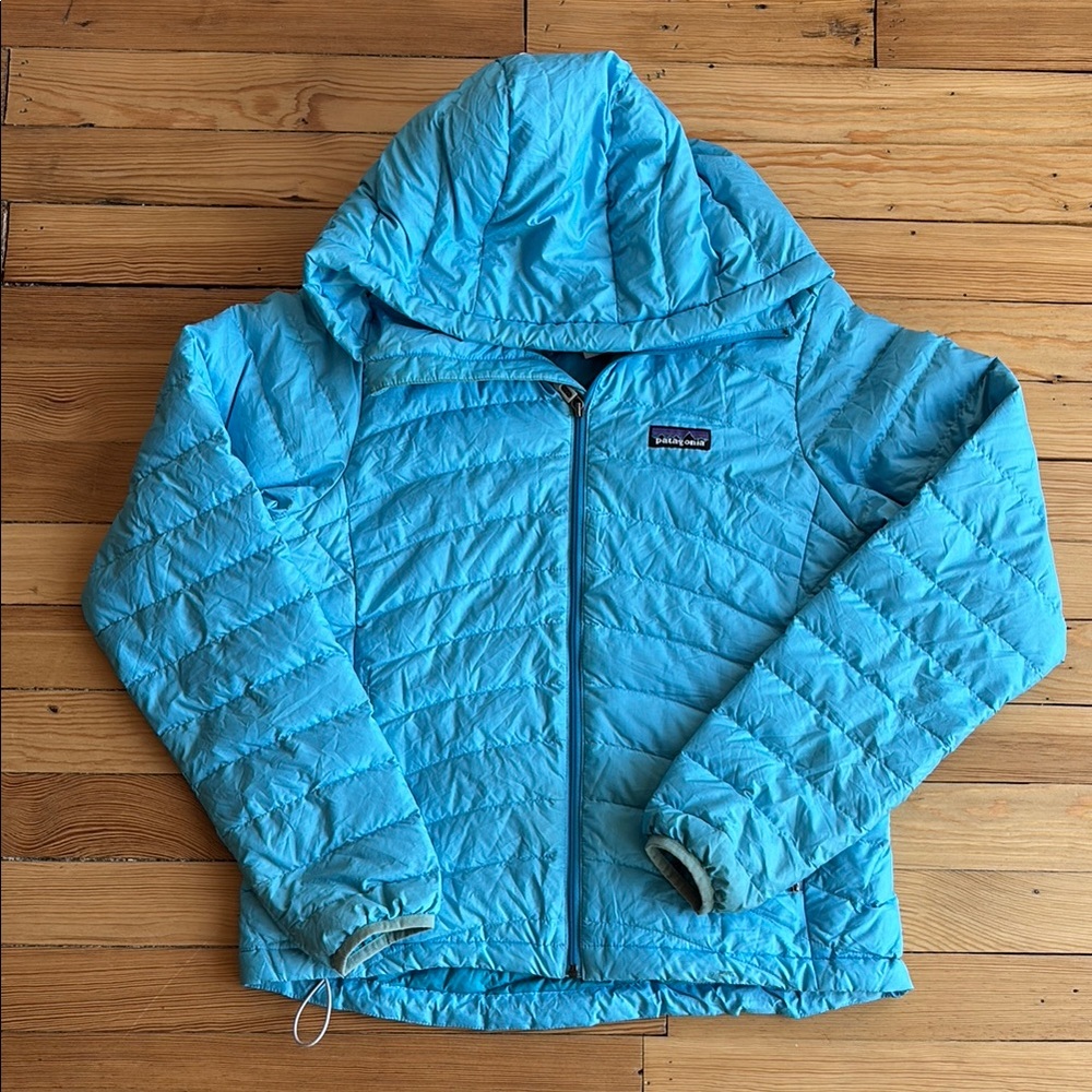 Patagonia Blue Puffer Jacket with Hood and Quilted Design